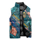 Hathor Golden Sacred Heart Egyptian Sleeveless Puffer Jacket with Gemstone Pattern in Turquoise Theme