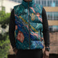 Hathor Golden Sacred Heart Egyptian Sleeveless Puffer Jacket with Gemstone Pattern in Turquoise Theme