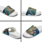 Hathor Golden Sacred Heart Egyptian Slide Sandals with Gemstone Pattern in Turquoise Theme
