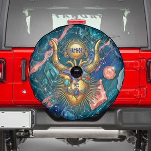 Hathor Golden Sacred Heart Egyptian Spare Tire Cover with Gemstone Pattern in Turquoise Theme