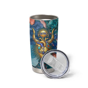 Hathor Golden Sacred Heart Egyptian Tumbler Cup with Gemstone Pattern in Turquoise Theme
