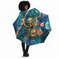 Hathor Golden Sacred Heart Egyptian Umbrella with Gemstone Pattern in Turquoise Theme