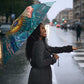Hathor Golden Sacred Heart Egyptian Umbrella with Gemstone Pattern in Turquoise Theme