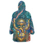Hathor Golden Sacred Heart Egyptian Wearable Blanket Hoodie with Gemstone Pattern in Turquoise Theme