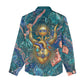Hathor Golden Sacred Heart Egyptian Women Casual Shirt with Gemstone Pattern in Turquoise Theme