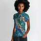 Hathor Golden Sacred Heart Egyptian Women Polo Shirt with Gemstone Pattern in Turquoise Theme