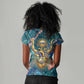 Hathor Golden Sacred Heart Egyptian Women V-Neck T-Shirt with Gemstone Pattern in Turquoise Theme