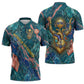 Hathor Golden Sacred Heart Egyptian Zipper Polo Shirt with Gemstone Pattern in Turquoise Theme