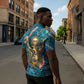 Hathor Golden Sacred Heart Egyptian Zipper Polo Shirt with Gemstone Pattern in Turquoise Theme