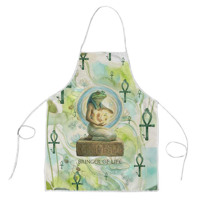 Heqet Nile Ankh Symbol Apron Egyptian Lotus Motif in Watercolor Life Theme