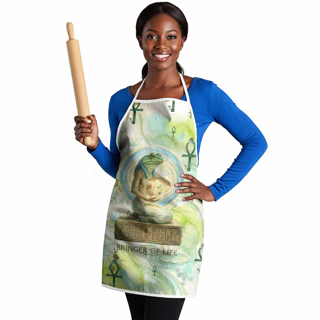 Heqet Nile Ankh Symbol Apron Egyptian Lotus Motif in Watercolor Life Theme