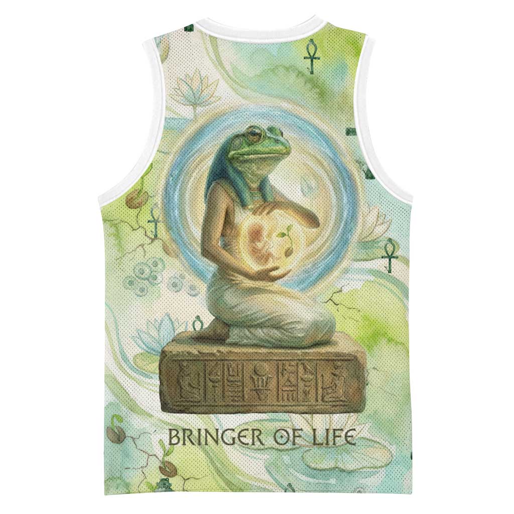 Heqet Nile Ankh Symbol Basketball Jersey Egyptian Lotus Motif in Watercolor Life Theme