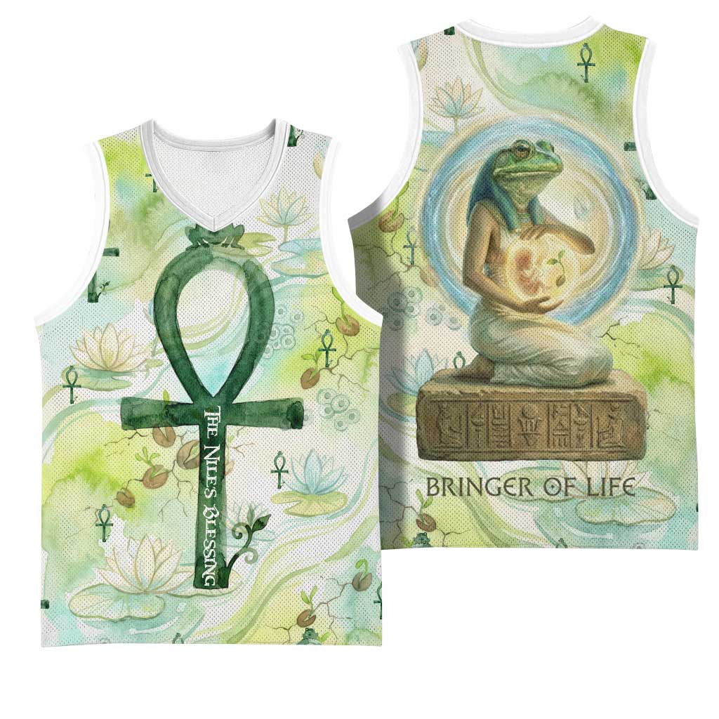 Heqet Nile Ankh Symbol Basketball Jersey Egyptian Lotus Motif in Watercolor Life Theme