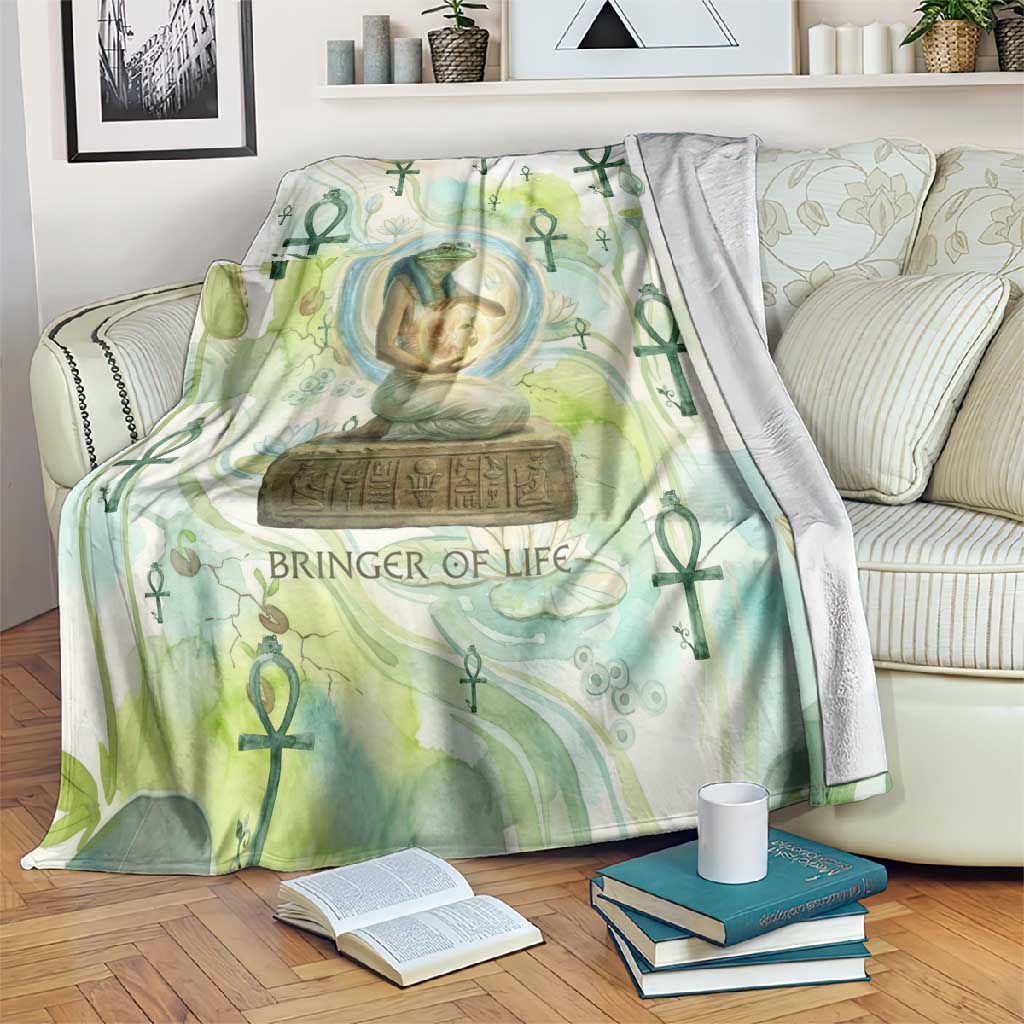 Heqet Nile Ankh Symbol Blanket Egyptian Lotus Motif in Watercolor Life Theme