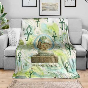 Heqet Nile Ankh Symbol Blanket Egyptian Lotus Motif in Watercolor Life Theme