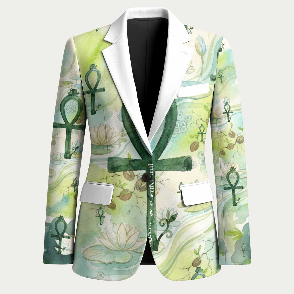Heqet Nile Ankh Symbol Blazer Egyptian Lotus Motif in Watercolor Life Theme
