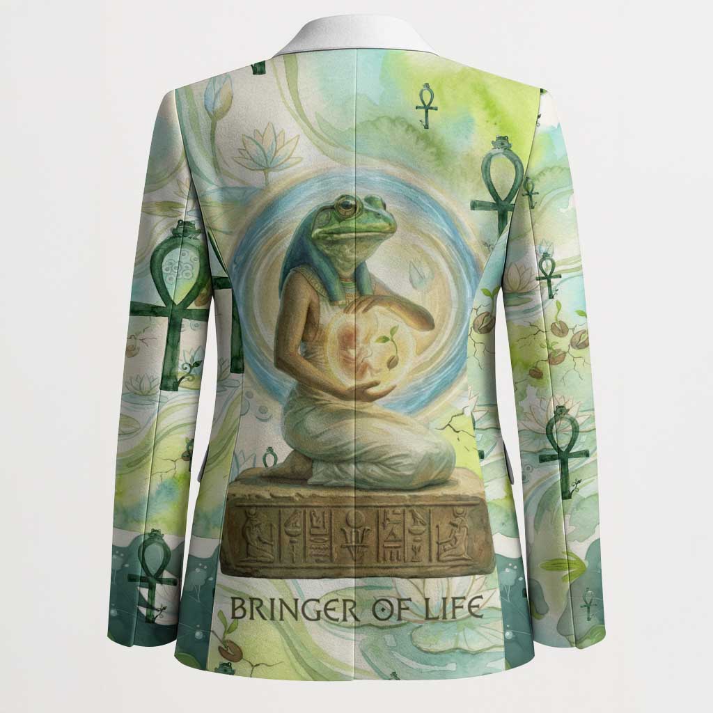 Heqet Nile Ankh Symbol Blazer Egyptian Lotus Motif in Watercolor Life Theme