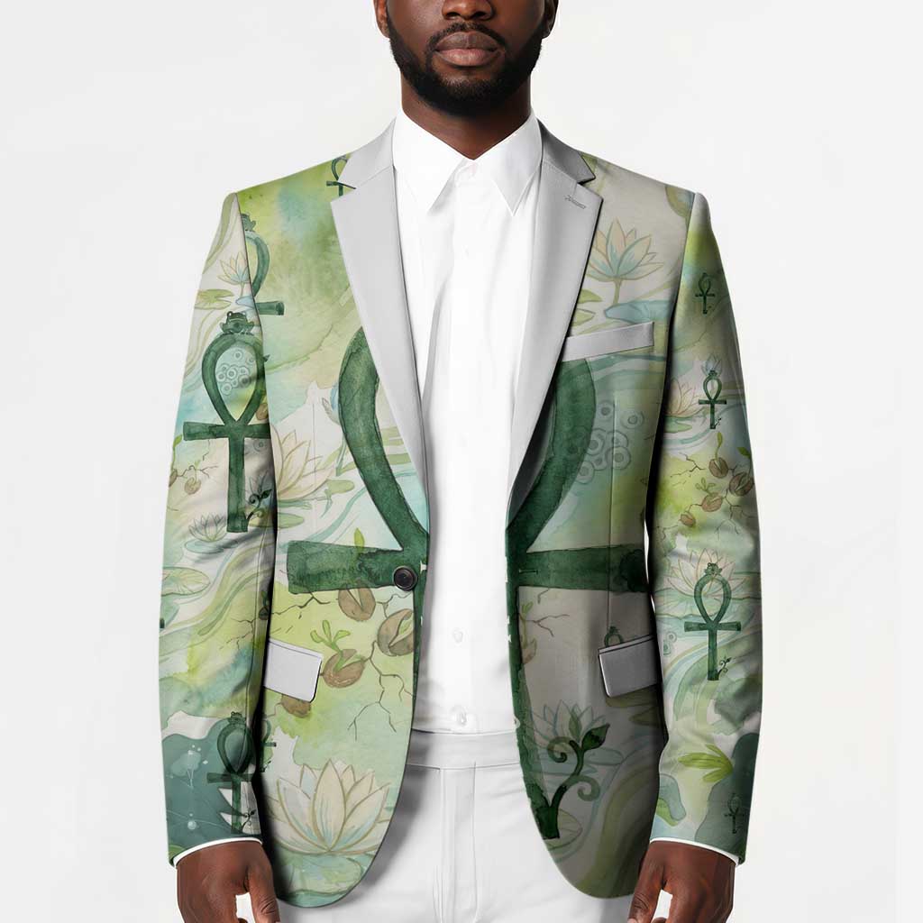 Heqet Nile Ankh Symbol Blazer Egyptian Lotus Motif in Watercolor Life Theme
