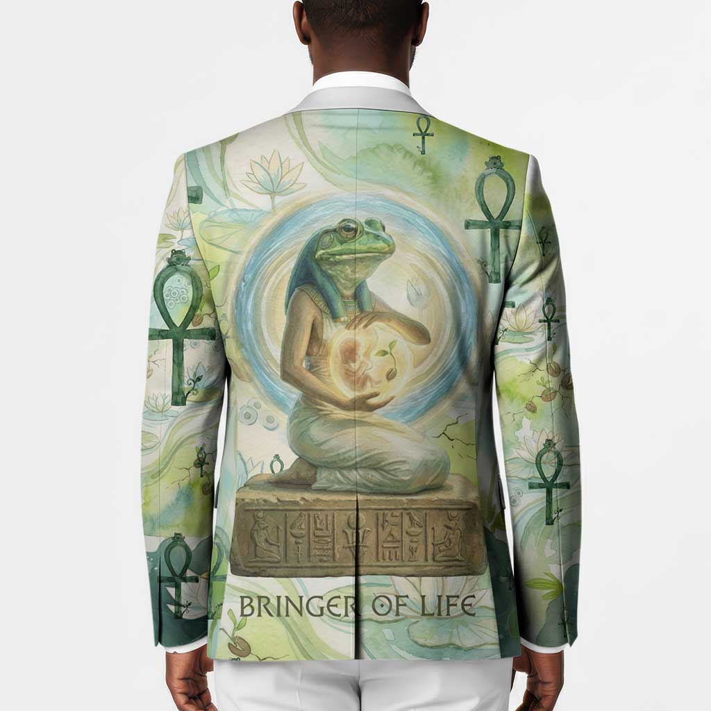 Heqet Nile Ankh Symbol Blazer Egyptian Lotus Motif in Watercolor Life Theme