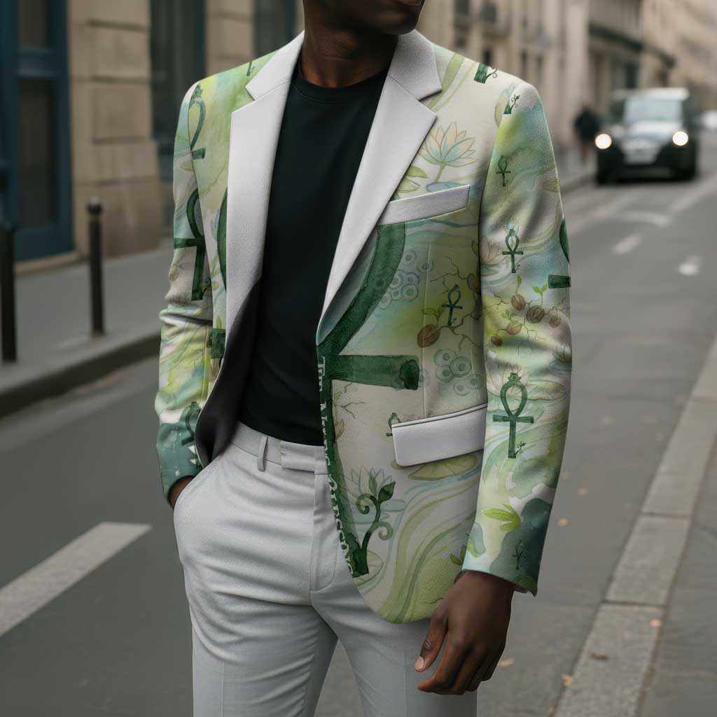 Heqet Nile Ankh Symbol Blazer Egyptian Lotus Motif in Watercolor Life Theme