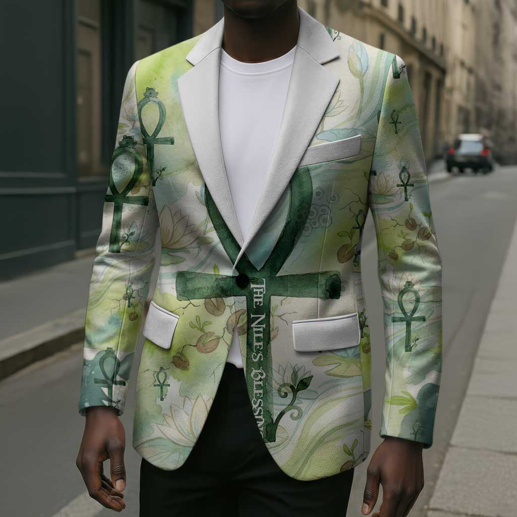Heqet Nile Ankh Symbol Blazer Egyptian Lotus Motif in Watercolor Life Theme