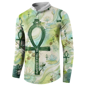 Heqet Nile Ankh Symbol Button Sweatshirt Egyptian Lotus Motif in Watercolor Life Theme