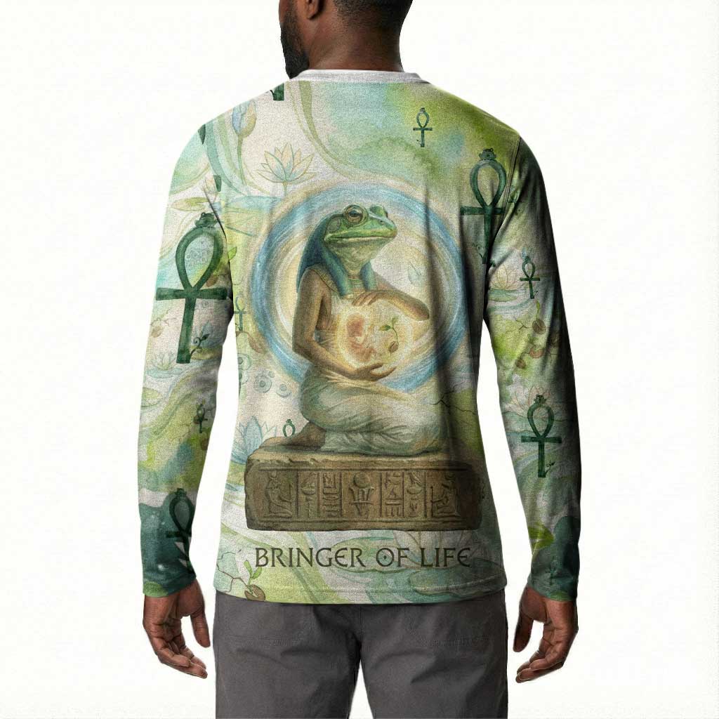 Heqet Nile Ankh Symbol Button Sweatshirt Egyptian Lotus Motif in Watercolor Life Theme