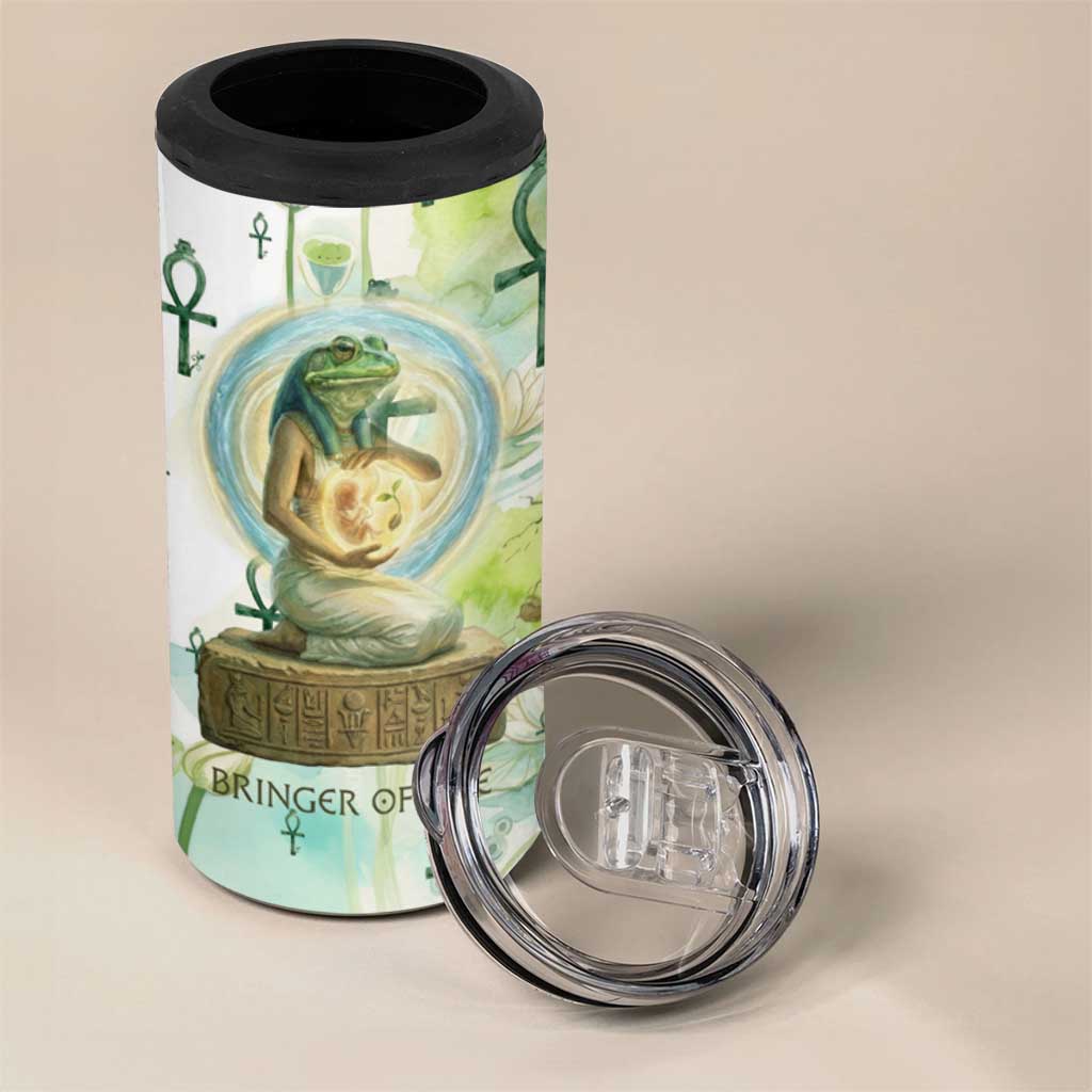 Heqet Nile Ankh Symbol 4 in 1 Can Cooler Tumbler Egyptian Lotus Motif in Watercolor Life Theme