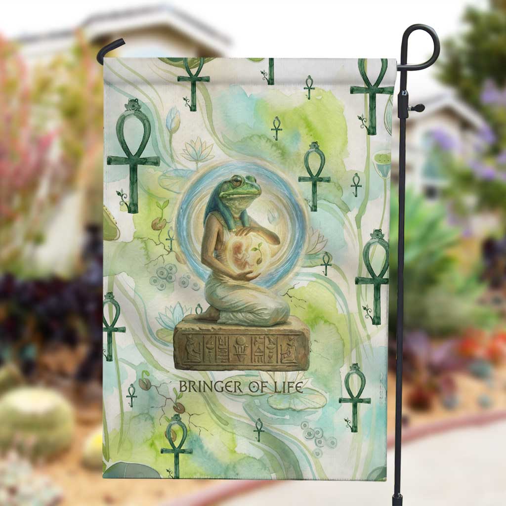 Heqet Nile Ankh Symbol Garden Flag Egyptian Lotus Motif in Watercolor Life Theme