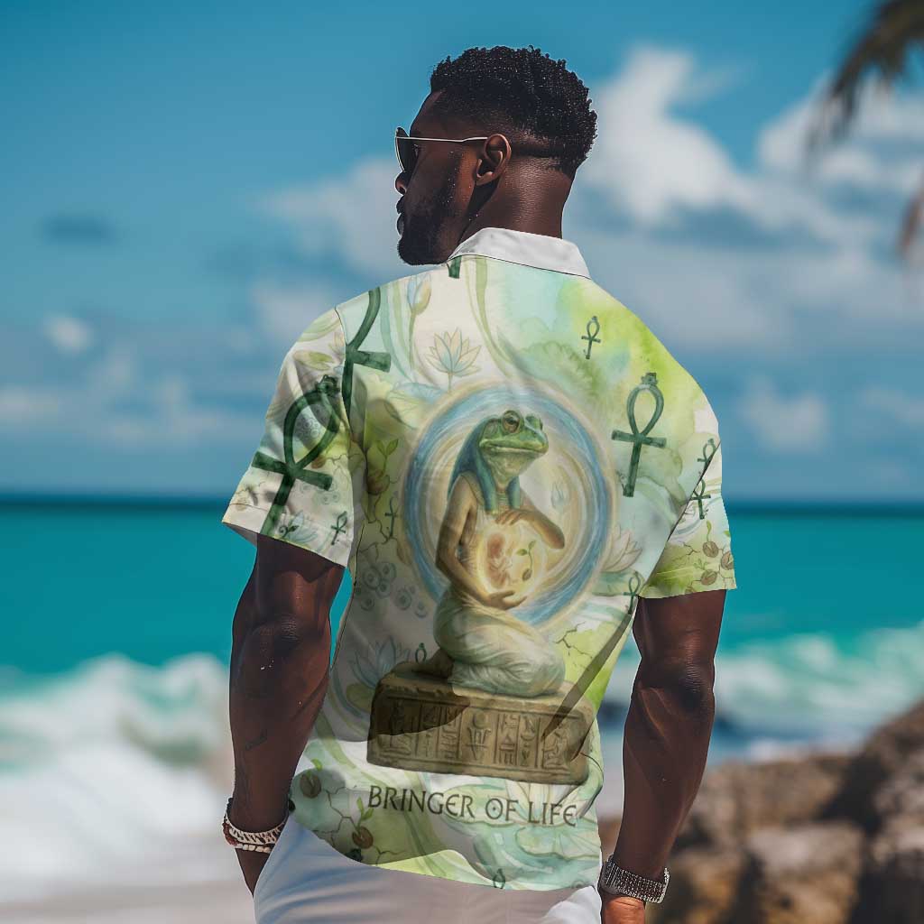 Heqet Nile Ankh Symbol Hawaiian Shirt Egyptian Lotus Motif in Watercolor Life Theme