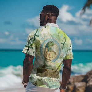 Heqet Nile Ankh Symbol Hawaiian Shirt Egyptian Lotus Motif in Watercolor Life Theme