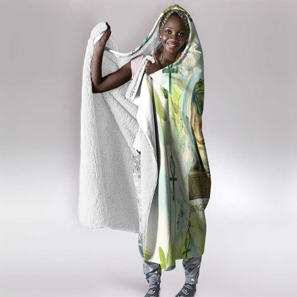Heqet Nile Ankh Symbol Hooded Blanket Egyptian Lotus Motif in Watercolor Life Theme