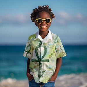 Heqet Nile Ankh Symbol Kid Hawaiian Shirt Egyptian Lotus Motif in Watercolor Life Theme
