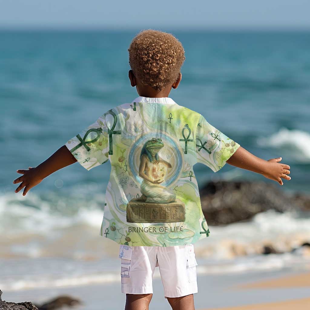 Heqet Nile Ankh Symbol Kid Hawaiian Shirt Egyptian Lotus Motif in Watercolor Life Theme