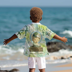 Heqet Nile Ankh Symbol Kid Hawaiian Shirt Egyptian Lotus Motif in Watercolor Life Theme