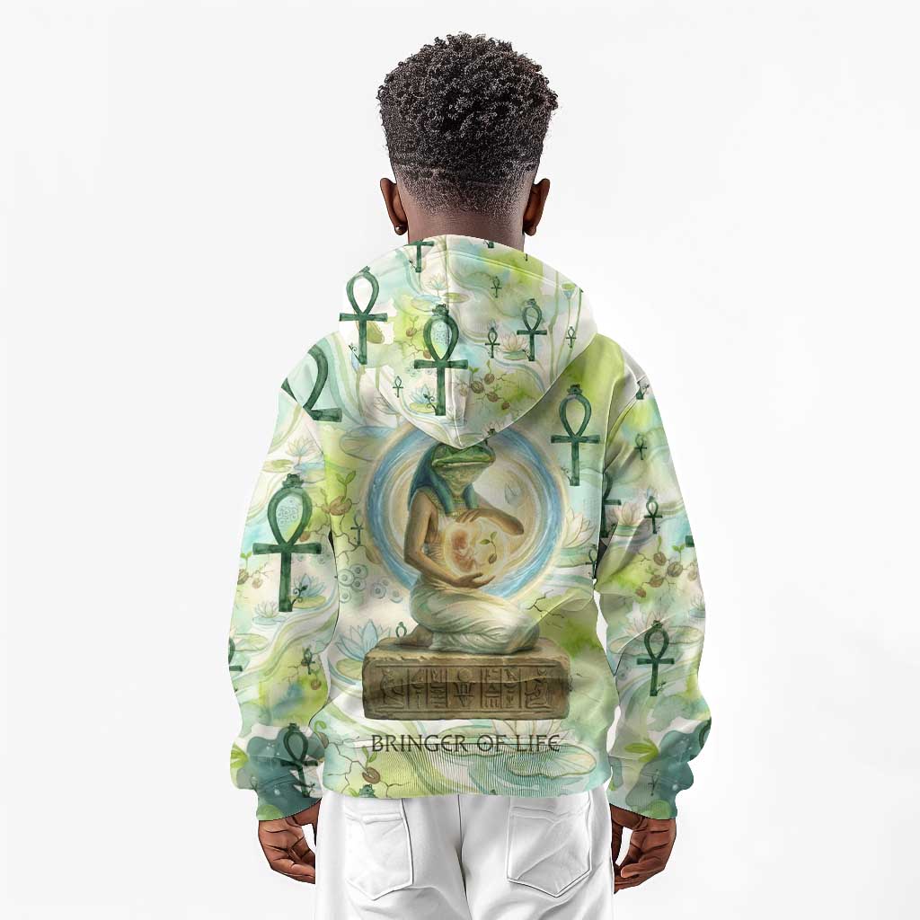 Heqet Nile Ankh Symbol Kid Hoodie Egyptian Lotus Motif in Watercolor Life Theme