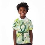 Heqet Nile Ankh Symbol Kid Polo Shirt Egyptian Lotus Motif in Watercolor Life Theme