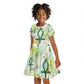Heqet Nile Ankh Symbol Kid Short Sleeve Dress Egyptian Lotus Motif in Watercolor Life Theme