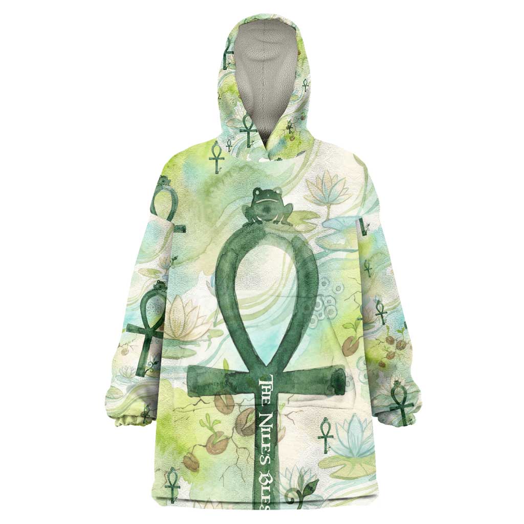 Heqet Nile Ankh Symbol Kid Wearable Blanket Hoodie Egyptian Lotus Motif in Watercolor Life Theme