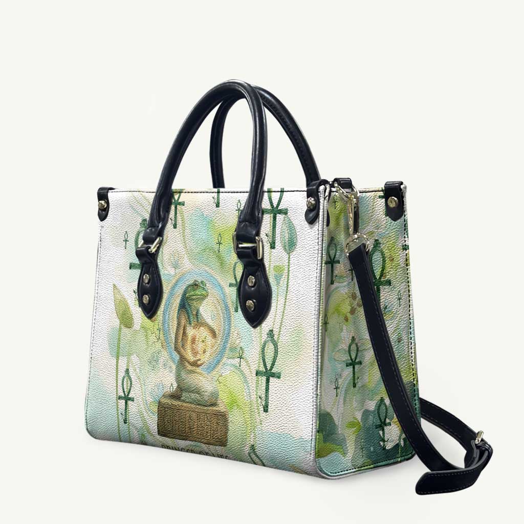 Heqet Nile Ankh Symbol Leather Bag Egyptian Lotus Motif in Watercolor Life Theme