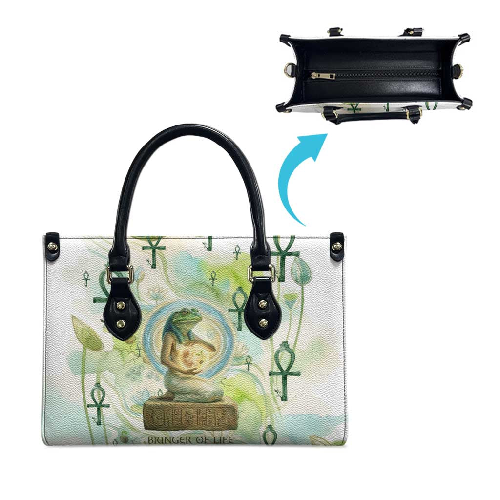 Heqet Nile Ankh Symbol Leather Bag Egyptian Lotus Motif in Watercolor Life Theme