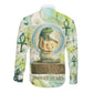 Heqet Nile Ankh Symbol Long Sleeve Button Shirt Egyptian Lotus Motif in Watercolor Life Theme