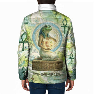 Heqet Nile Ankh Symbol Padded Jacket Egyptian Lotus Motif in Watercolor Life Theme