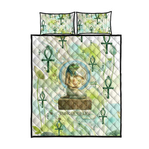 Heqet Nile Ankh Symbol Quilt Bed Set Egyptian Lotus Motif in Watercolor Life Theme