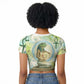 Heqet Nile Ankh Symbol Raglan Cropped T shirt Egyptian Lotus Motif in Watercolor Life Theme