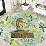 Heqet Nile Ankh Symbol Round Carpet Egyptian Lotus Motif in Watercolor Life Theme