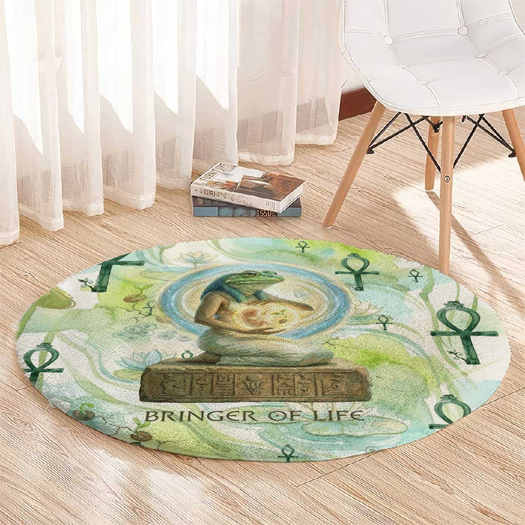 Heqet Nile Ankh Symbol Round Carpet Egyptian Lotus Motif in Watercolor Life Theme