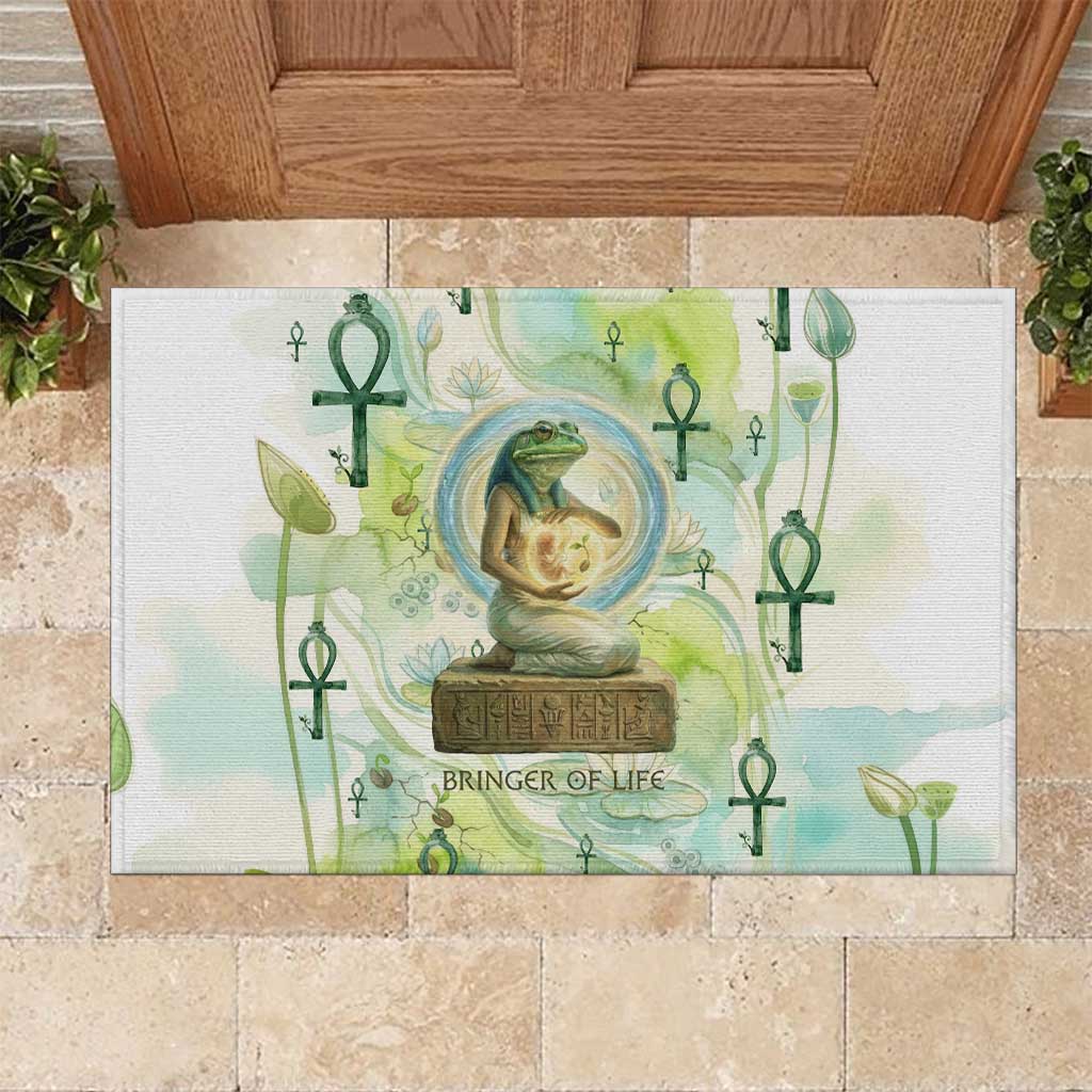 Heqet Nile Ankh Symbol Rubber Doormat Egyptian Lotus Motif in Watercolor Life Theme