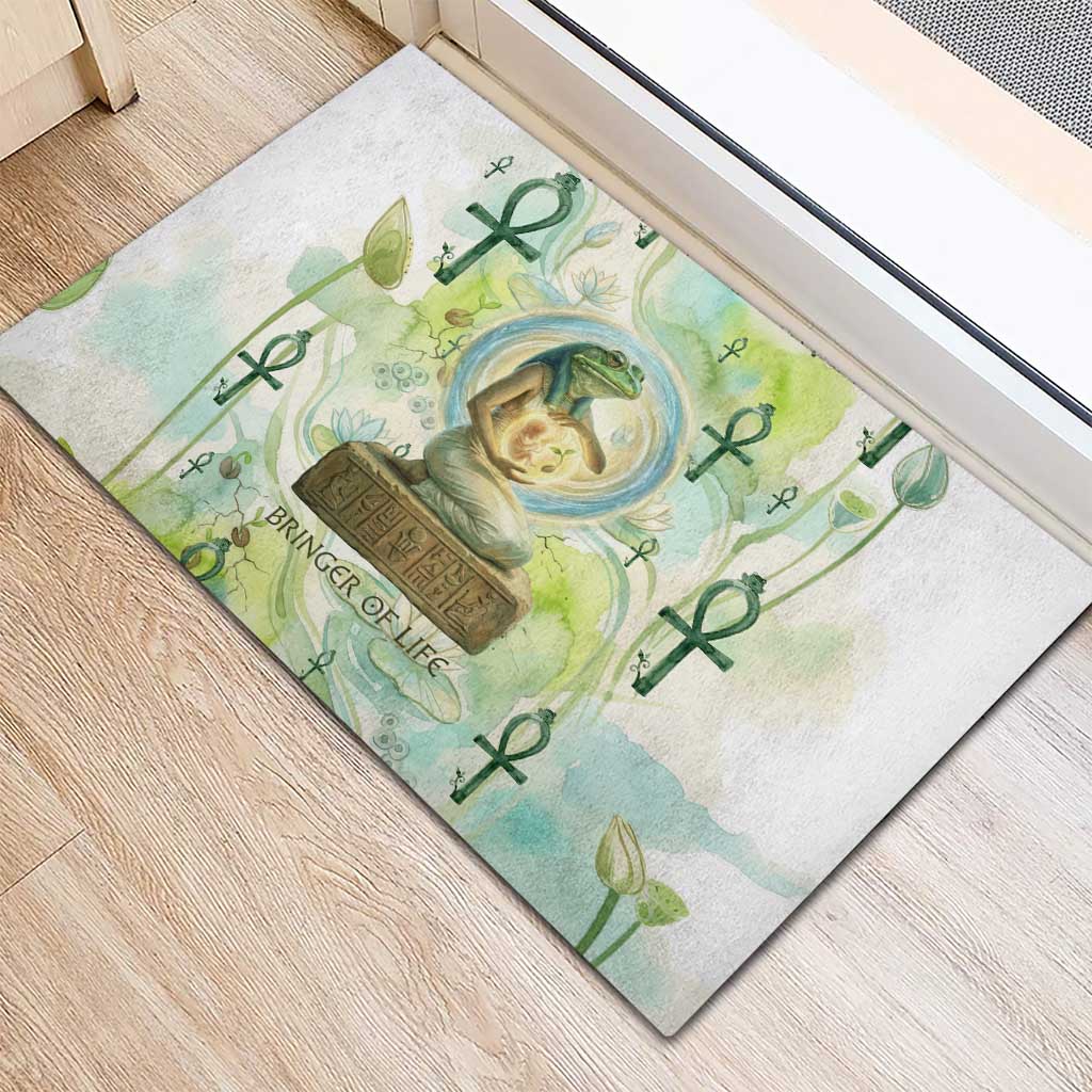 Heqet Nile Ankh Symbol Rubber Doormat Egyptian Lotus Motif in Watercolor Life Theme