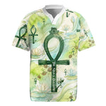 Heqet Nile Ankh Symbol Rugby Jersey Egyptian Lotus Motif in Watercolor Life Theme